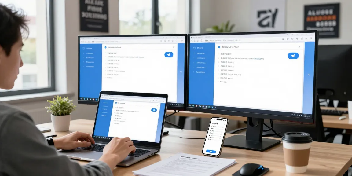Adjusting Telegram Chinese language settings on modern tech workspace.