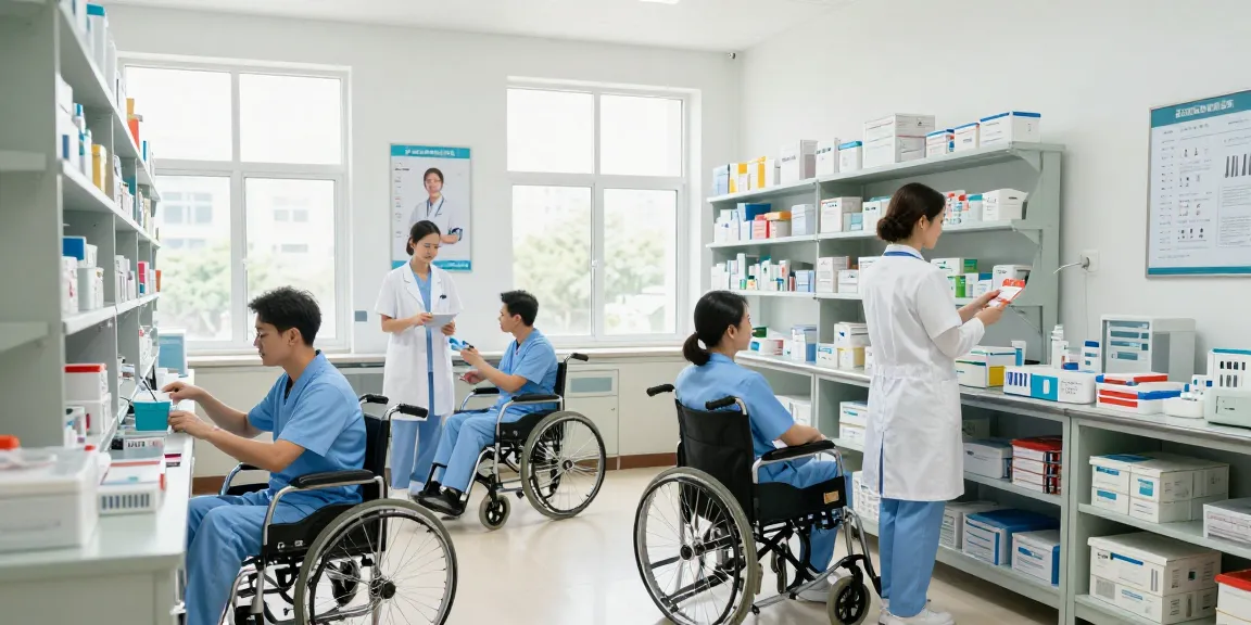 Professional medical supply team organizing essential healthcare tools in a bright, sterile environment.